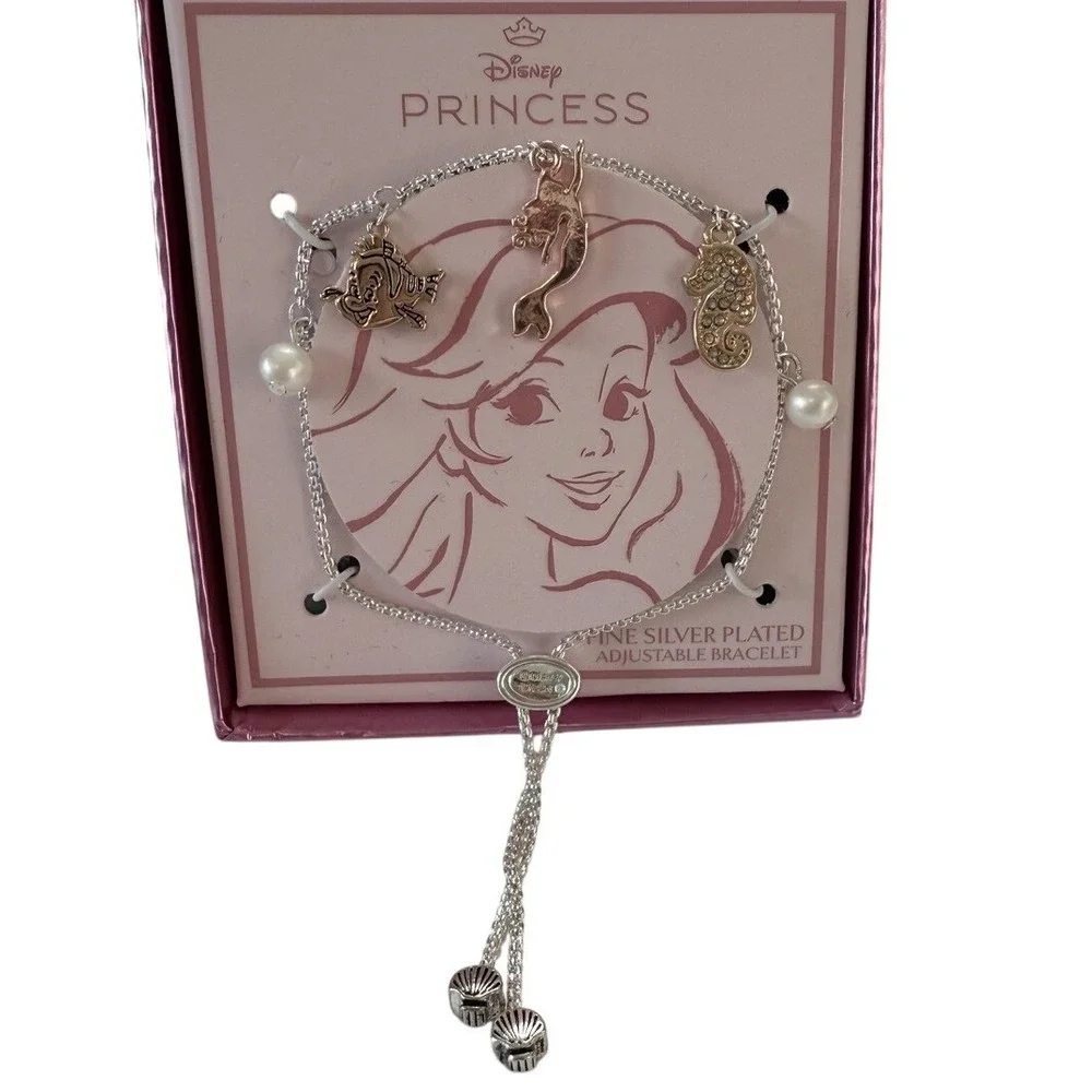 Disney Princess Ariel The Little Mermaid Silver Plated Adjustable Charm Bracelet